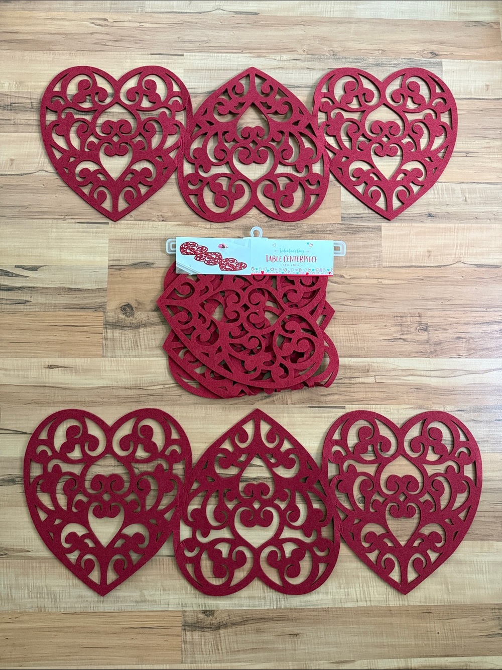Set of 3 ~ Red Heart Filigree Table Centerpieces 14” x 36”